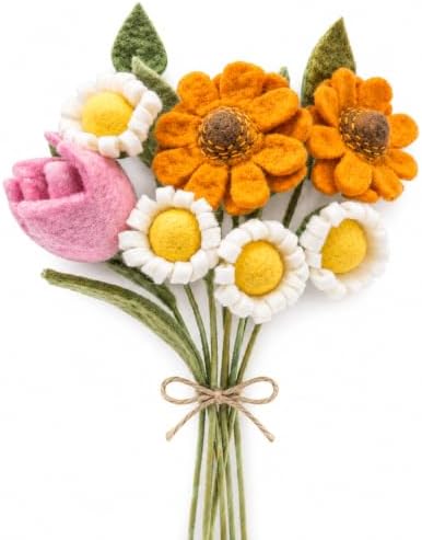 Glaciart One Felt Flowers Artificial Bouquet - 8 pcs | Reusable, Washable and Essential Oil Ready Multi Color Artificial Flowers w/Bendable Wire Stem | Great as Gift and Home or Event Decorations