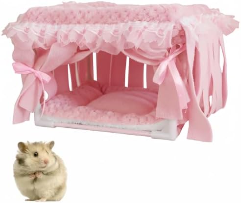 MiOYOOW Guinea Pig Hideout, Small Animal Sleeping Bed Hamster Hiding House with Fringe Curtain for Dwarf Rabbit Guinea Pigs Sugar Gliders Hamsters