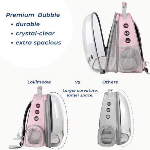 Lollimeow Cat Carrier Backpack, Expandable Bubble Pet Carrier for Cats and Small Dogs, Airline Approved Travel Backpack for Hiking, Walking & Outdoor Adventures - Supports up to 16 lbs
