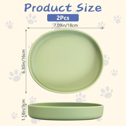 Fhiny 2 PCS Silicone Cat Food Bowls Shallow Dog Bowl 7" Non-Slip Pet Feeding Dishes for Dry and Wet Food Whisker Fatigue Cat Plates for Kitten Puppy and Small Pets(Green)