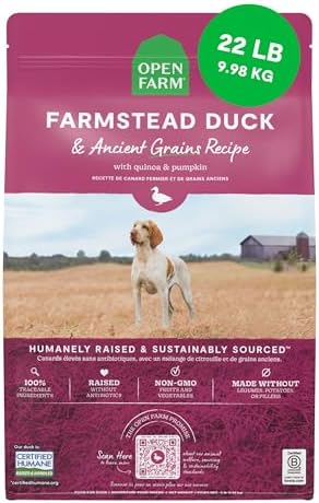 Open Farm Ancient Grains Dry Dog Food, Farmstead Duck Kibble, 22lb Bag