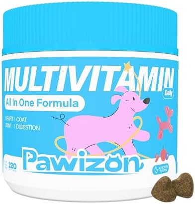 All-in-One Dog Multivitamin with Superfood Berries, Probiotics, Glucosamine, Omega 3 - Support Hip Joint, Skin Coat, Allergy Relief, Digestion, Immune Health - Vitamins Supplement - 120 Chews
