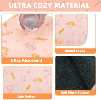 Homimp 2 Pack Guinea Pig Cage Liners,Washable Small Animal Bedding,Waterproof Reusable & Anti Slip Guinea Pig Pee Pad Fast and Super Absorbent Mat for Small Animal Rabbit Bunny Hamster,Pink 16"x24"