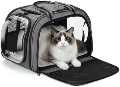 Pecute Cat Carrier,Double Bubble Pet Carrier for Cat Small Dogs,Gray,L