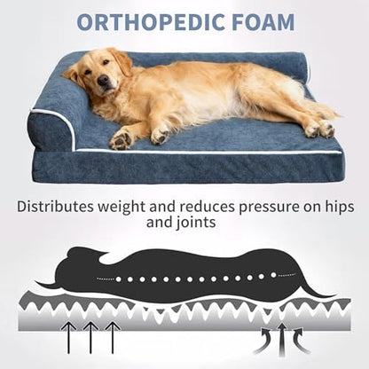 Orthopedic Dog Bed with Pillow L-Shape Dog Sofa for Large Medium Dogs, Dogs Couch with Removable Washable Cover, Pet Bed with Nonskid Bottom(Pink, Large(36x27in))