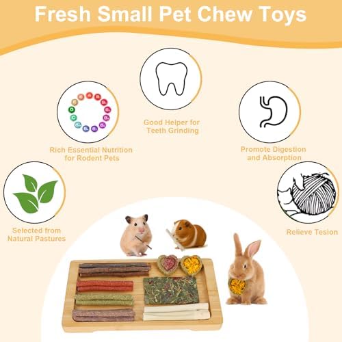 70PCS Rabbit Bunny Guinea Pig Chew Toys Treats, Chinchilla Hamster Chews Toys for Teeth, Timothy Hay Chips Treats Sticks for Rabbit Guinea Pig Chinchilla Hamster Rat