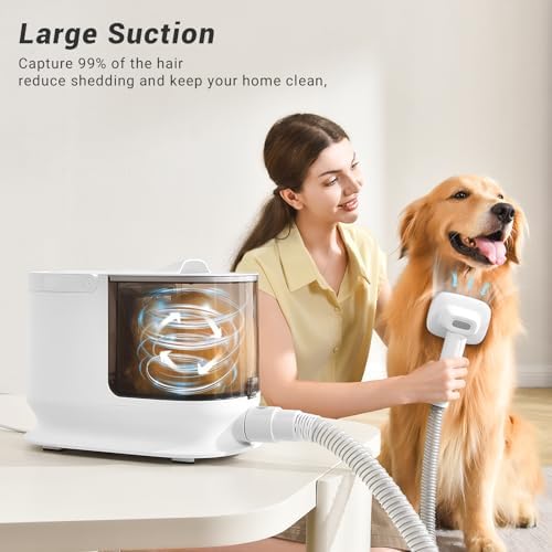 Bunfly Dog Grooming Kit & Dog Hair Vacuum, 3.5L Capacity Pet Grooming Vacuum with 13000kpa Strong Suction 99% Pet Hair,17 Tools Shedding Pet Hair, Home Cleaning -White