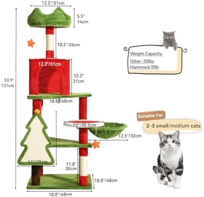YITAHOME 54in Christmas Cat Tree Tower for Indoor Cats with Cat Condos