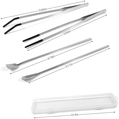 4-Piece Reptile Feeding Tongs Set with Silicone Tips & Feeding Spoons