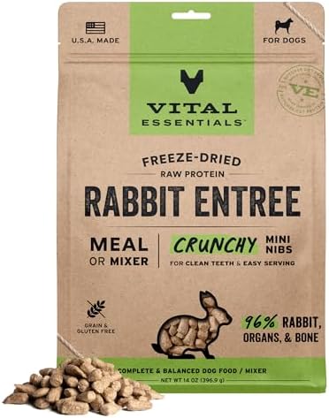 Vital Essentials Freeze Dried Dog Food, Rabbit Mini Nibs, 14 oz Bag