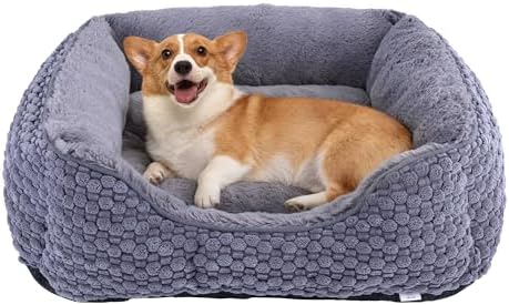 Plush Dog Bed Medium, Dark Grey, Machine Washable, Dog Beds Sofa with Pillow Support, 25x21Inch, Corn Kernel Design, Non-Slip Bottom, Thick PP Cotton Padding