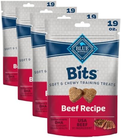 Blue Buffalo Bits Soft Dog Treats for Training, Made with Natural Ingredients & Enhanced with DHA, Beef Recipe, 19-oz Bag (Pack of 4)