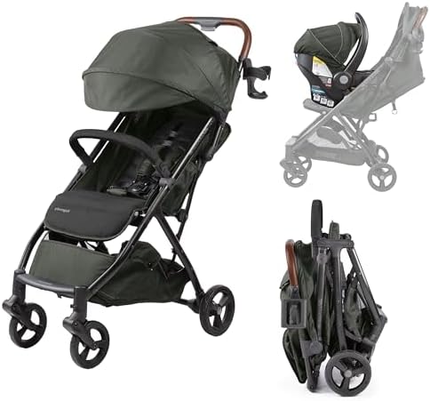 Ingenuity 3Dquickclose CS+ Compact Fold Stroller – Lightweight Stroller with Oversized Canopy, Extra-Large Storage and Compact Fold, Forest