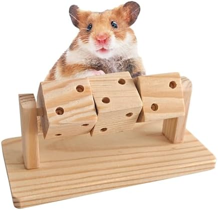 Small Animal Natural Wood Activity Toy with Rotating Cubes for Hamsters Gerbils Mice Unpainted