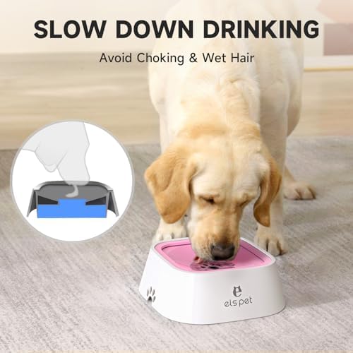 ELS PET Dog Water Bowl 1L, No Spill Travel, No Drip Slow Drink for Cats
