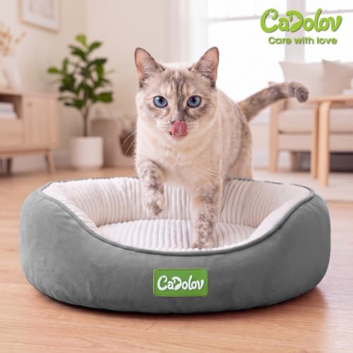 Round Cat Bed, Washable Small Dog Puppy Kitten Beds, Grey 20in