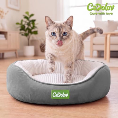 Round Cat Bed, Washable Small Dog Puppy Kitten Beds, Grey 20in
