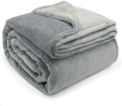 DEZ FURNISHINGS Ultra Soft Plush Fleece Throw Blanket, Double Sided Cozy Thick Warm Blanket for Sofa & Bed, Twin (66" x 90"), Light Gray