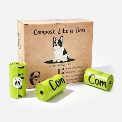 Certified Home Compostable Dog Poop Bags Rolls,Unscented Poop Bags for Dogs,Doggie Litter Bags,Extra Strong Doggy Waste Bags,300 Counts
