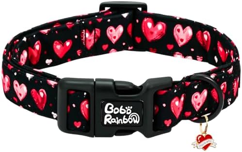 Valentine's Black Base Red Heart Dog Collar for X-Small Dogs