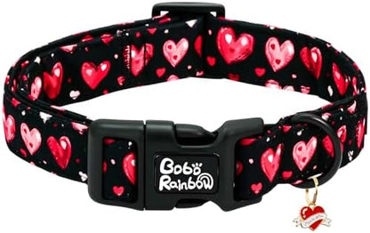 Valentine's Black Base Red Heart Dog Collar for X-Small Dogs