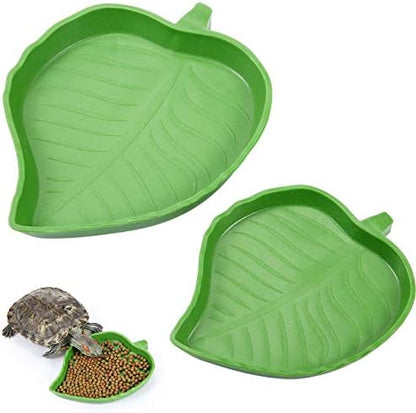 Boao 2 Pieces Leaf Reptile Food Water Bowl Plate Feeding Dish for Tortoise