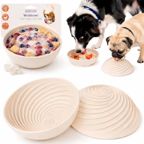 Wobbowl - Silicone Dog Freezer Bowl - Slow Feeder Bowl & Lick Mat (Almond)