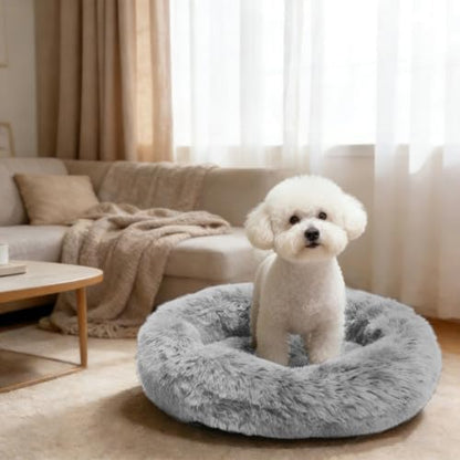 Comfort Donut Dog Bed for Small Dogs, Cat Bed & Pet Bed for Indoor Use, Medium Size with Soft Plush, Round Dog Beds for Large Dogs and Cats (Light Gray, 20''Lx20''Wx8''Th)