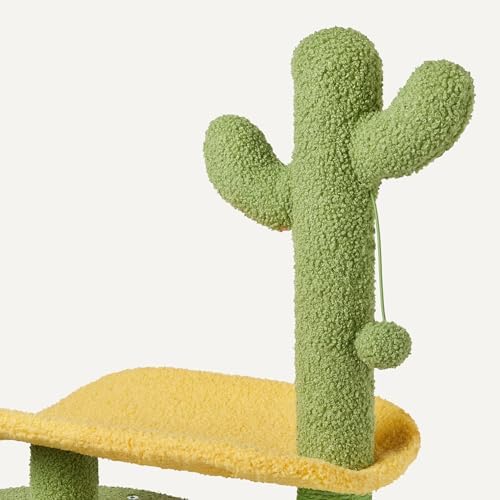 Amazon Basics Cactus Cat Tower for Indoor Cats, 4-in-1 Scratching Post with Curved Perch, Cozy Condo, Natural Sisal, Interactive Dangling Ball, 30.7 in H, Green