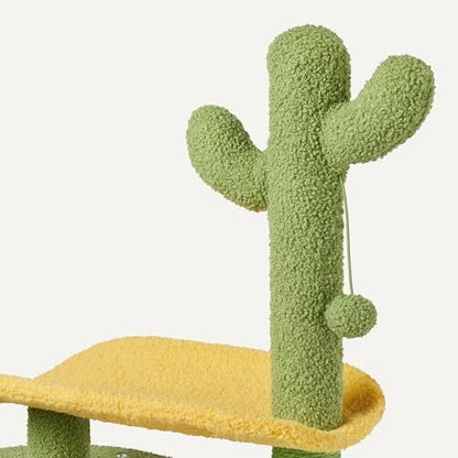 Amazon Basics Cactus Cat Tower for Indoor Cats, 4-in-1 Scratching Post with Curved Perch, Cozy Condo, Natural Sisal, Interactive Dangling Ball, 30.7 in H, Green