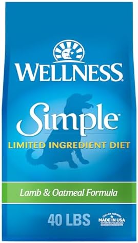 Wellness Simple Limited Ingredient Diet Adult Dry Dog Food, Wholesome Grain Kibble, Sensitive Stomach, Skin & Coat Support, Natural, Chicken Free, Lamb and Oatmeal Recipe, 40 lb Bag