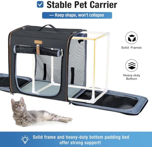 Lekereise Extra Large Cat Carrier for 2 Cats, 2-in-1 Cat Travel Carrier with Litter Box, (20.85" x2) x19.7"x19.7" Pet Carrier with Zipper Locks for Moving Across The Country (No Hammock) - Black