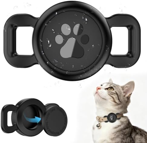 Airtag Collar Holder for Cats or Small Dogs, Waterproof, 1 Pack Black