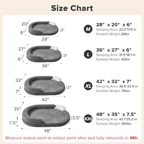 JOEJOY Orthopedic Dog Bed Medium Size Dogs, Waterproof Washable Oval Dog Beds with Removable Cover, Egg-Crate Memory Foam Pet Bed with Bolster Sides & Non-Skid Bottom, Light Grey, 28''x20''