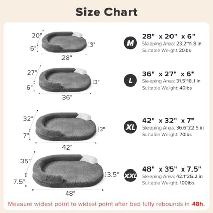 JOEJOY Orthopedic Dog Bed Medium Size Dogs, Waterproof Washable Oval Dog Beds with Removable Cover, Egg-Crate Memory Foam Pet Bed with Bolster Sides & Non-Skid Bottom, Light Grey, 28''x20''