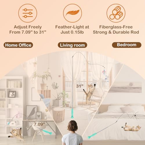 Retractable Cat Wand Toy with 4 Bug-Inspired Feather Refills