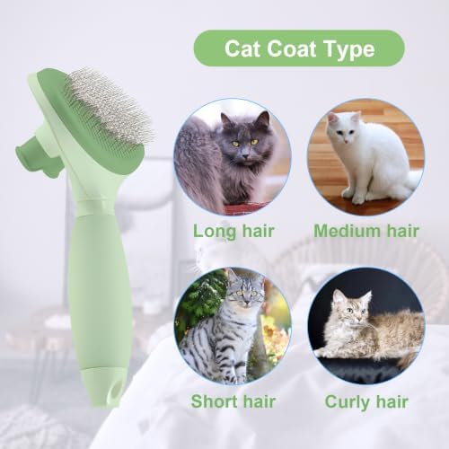 Cat Brush for Shedding, Self Cleaning Brush for Long & Short Hair Cats