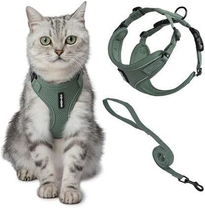 Voyager Escape-Proof Step-in Lock Cat Harness & 5ft Neoprene-Handle Leash Set All-Weather Mesh with Reflective Stitching for Small to Large Cats by Best Pet Supplies, Moss Green (327), XS