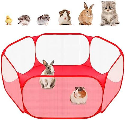 Amakunft Small Animal Playpen, Pop-Up Portable Play Yard for Guinea Pigs, Rabbits, Hamsters, Hedgehogs, Foldable Exercise Fence with Breathable Mesh for Indoor Outdoor Use