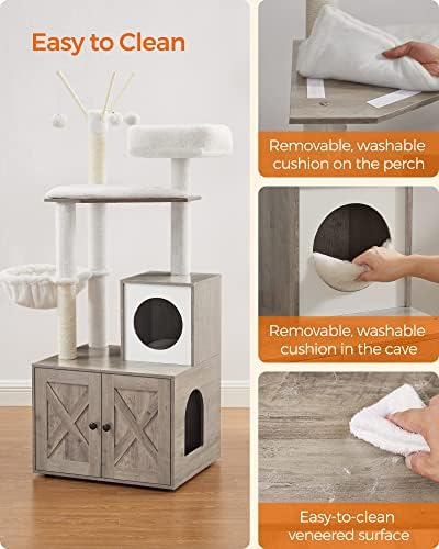 Feandrea Cat Tree with Litter Box Enclosure, 59-Inch, 2-in-1 Condo