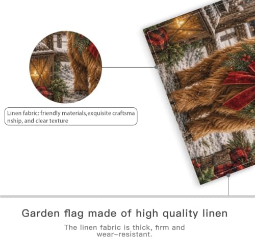 Merry Christmas Garden Flag 12x18 Inch Highland Cow Pine Wreath Red Bow Snowy Barn Plaid Vintage Farmhouse Outdoor Yard Lawn Front Porch Welcome Double Sided Banner Decor