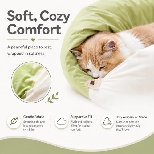 Cat Marshmallow Cave Bed, Plush Hideaway Washable Round Cushion (Camel)