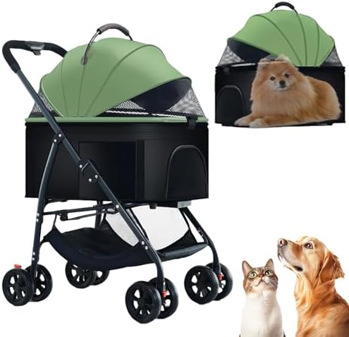3 in 1 Dog Strollers 4 Wheels Folding Pet Stroller with Detachable Carrier Multifunction Portable Dogs Travel Carriers for Medium Small Puppy Kittens(Green)