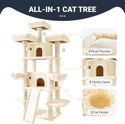 Allewie 82 Inches Large Cat Tree/House/XXL Tall Cat Towers for Big Feline/Scratching Post/Multi-Level Large Kitty Climbing Tree with Condo/Beige