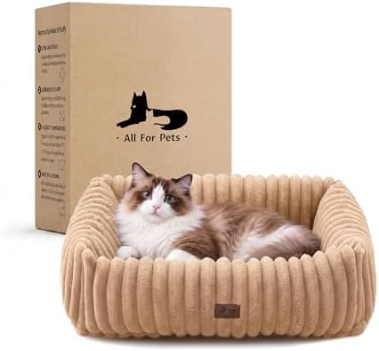 Cute Dog Bed for Small Dogs & Cats,Washable Fluffy Cat Beds for Indoor Cats, Rectangle Orthopedic Memory Foam Puppy Beds with Anti-Slip Bottom, 20 x19 x 7 Inches, Camel