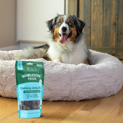 Wholesome Pride Functional Calming Support Turkey Jerky Bites, USA Made Calming Dog Treats - 8 oz