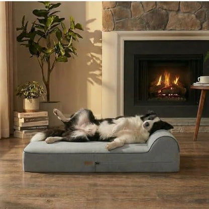 5.5 Inch Thick High Grade Orthopedic Memory Foam Dog Bed With Pillow and Easy to Wash Removable Cover with Anti-Slip Bottom. Free Waterproof Liner Included - for Medium and Large Breed Dogs - Grey