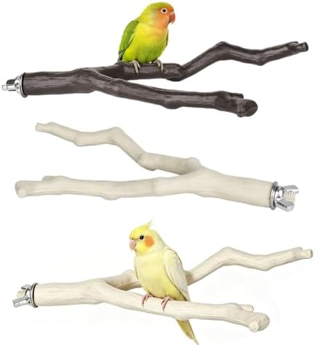 3 Pack Bird Perches for Cage, Bird Cage Accessories Branch Style Bird Stand with Mounting Hardware, Textured Climbing Perches for Budgie Cockatiels Finches Small Birds Plastic