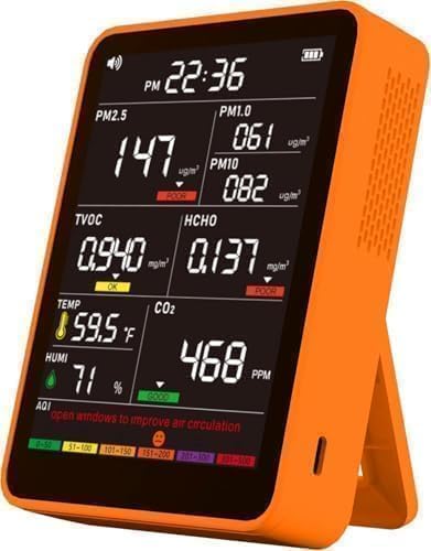 16-in-1 Indoor Air Quality Monitor, High-Precision Multi-Parameter Smart Air Quality Tester with HD Real-Time Color Screen, Portable Air Quality Monitor for Home, Office, Cars, School, Bedroom