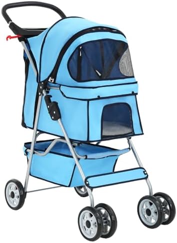 BestPet | 4-Wheel Foldable Pet Stroller | Blue | Lightweight & Portable